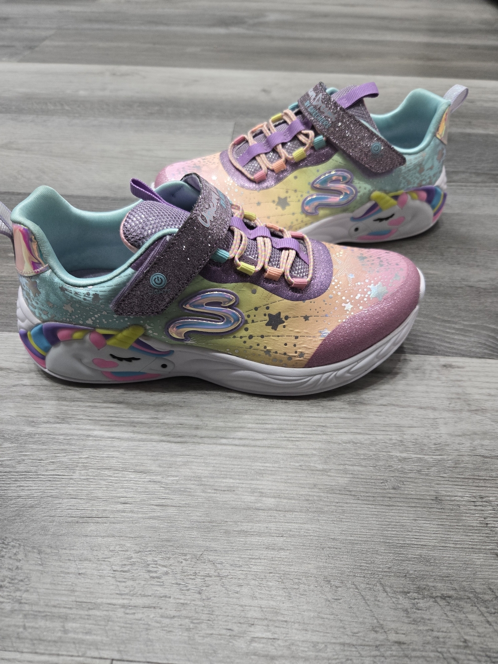 Skechers Girls S Lights Unicorn Dreams shoes in a purple multi-color design